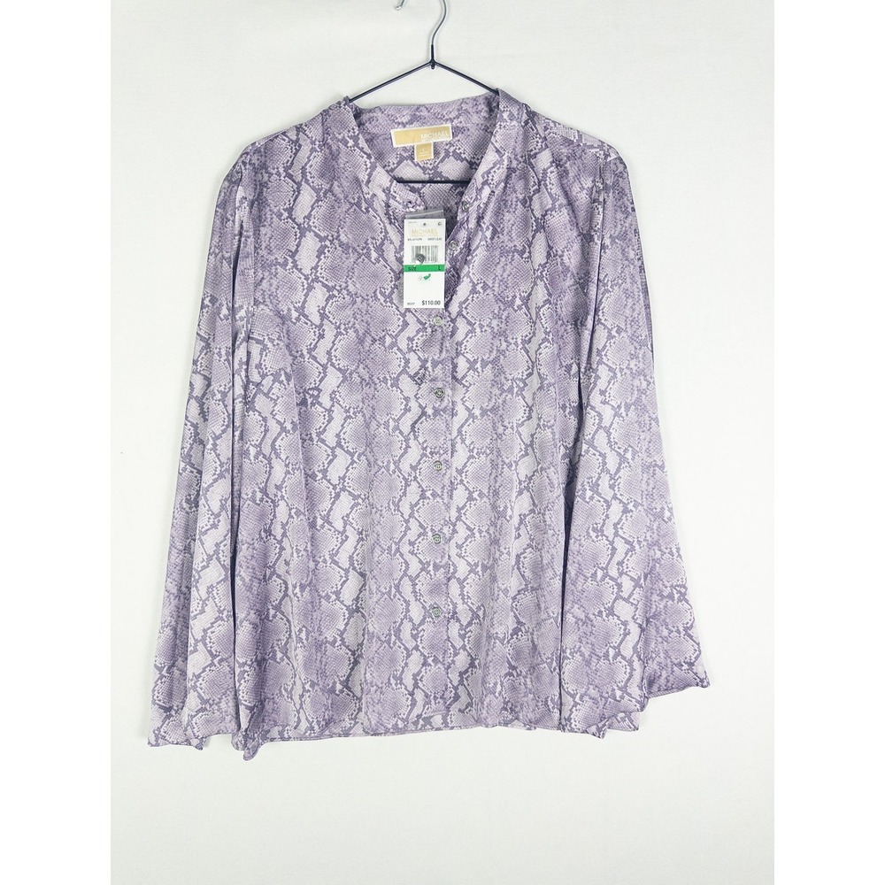 NWT Michael Kors Snake Print Button Up Blouse Womens L Sweet Lilac Streetwear